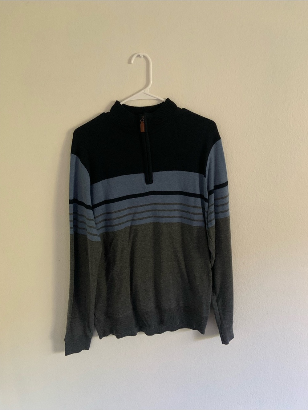Men's Half-Zip Sweater in Blue & Gray Stripes